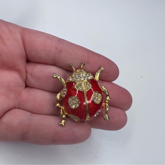 LIA vintage Enamel and rhinestone Ladybug Brooch - Picture 3 of 6